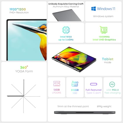 CHUWI MiniBook X 2-in-1 Touchscreen Laptop, 16GB LPDDR5 512GB SSD, Intel N150 (up to 3.6GHz), Windows 11 Convertible Laptop 10.51", 2TB SSD Expand