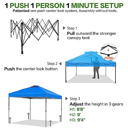 10'x10' Pop Up Canopy Tent with 1 Sidewall and 6 Pockets, One Push Setup, Instant Shade Tent with Vented Roof for Beach Patio Outdoor, Case, 8 Stakes