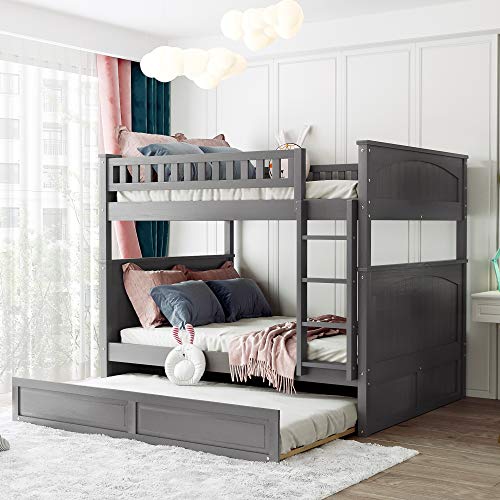 Ball & Cast Twin-Over-Twin Bunk Bed with Twin-Size Trundle and 3 Storage Stairs,Wood Bunkbed w/Full-Length Guardrails,Slat Support
