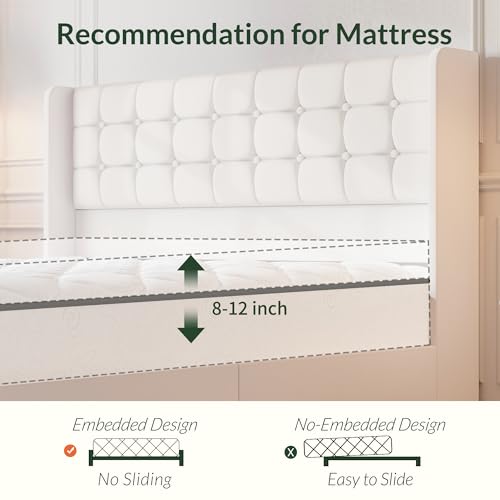 Queen Size LED Bed Frame with 4 Storage Drawers and Tufted Headboard Velvet Upholstered Platform Bed Frame Wingback Beds with Heavy Duty Wood Slats