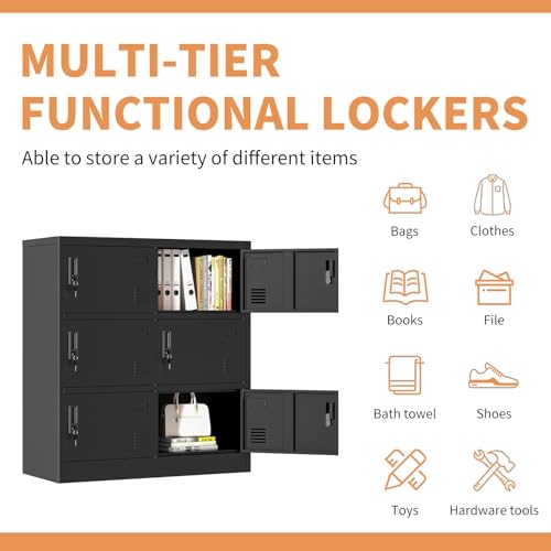 6 Doors Metal Lockers for Employees 72" H Storage Cabinet Lockable Locker with Shelves Steel Storage Locker for Gym School Office Home Requires