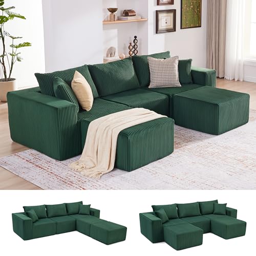 107.4" Cloud Couch Sectional, Modular Sofa with Deep Seat, Plush Corduroy L Shaped Boneless Couch, Convertible Sectional Couches for Living Room