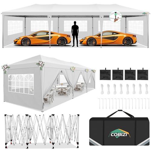COBIZI 10x10 Pop up Canopy Tent Protable Canopy Tent with 4 Sidewalls Waterproof Commercial Instant Shelter for Parties, Wedding