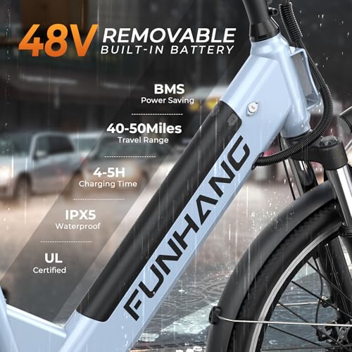 Electric Bike for Adults, 1000W Peak EBike, 50 Miles 21.7MPH Adult Electric Bicycles with 48V Built-in Removable Battery, Adjustable Stem, Rear Rack
