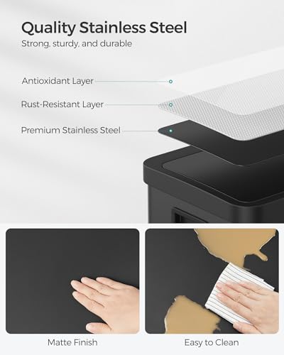 SONGMICS Motion Sensor Trash Can, 18-Gallon (68L) Automatic Kitchen Garbage Can with Stay-Open Lid, Soft Close, Stainless Steel