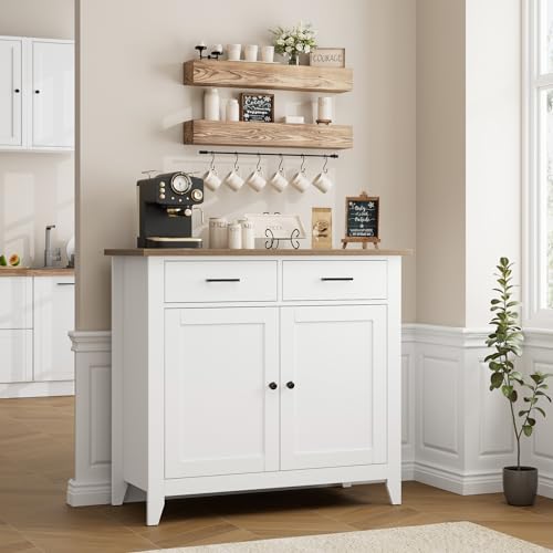 HORSTORS Kitchen Storage Cabinet, Modern Farmhouse Buffet Cabinet with Storage, Coffee Bar with 2 Drawers and 2 Doors