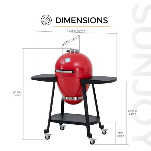 Sunjoy Charcoal Grill 20-Inch Kamado Grill with Pizza Stone, Ultimate Outdoor BBQ Egg Grill and Smoker with Wheels, Navy