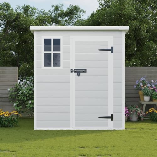 4×8 FT Outdoor Metal Storage Shed,Heavy-Duty Lean to Storage Shed with Floor Base,Garden Tool Metal Storage House W/Lockable Door and 2 Air Vents