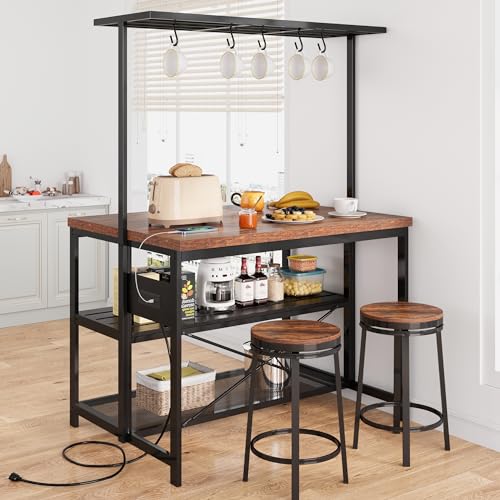 Kitchen Island with Storage, Bakers Rack with Power Outlet, Island Table for Kitchen,3 Tier Microwave Stand Oven Shelf,Large Coffee Bar Table