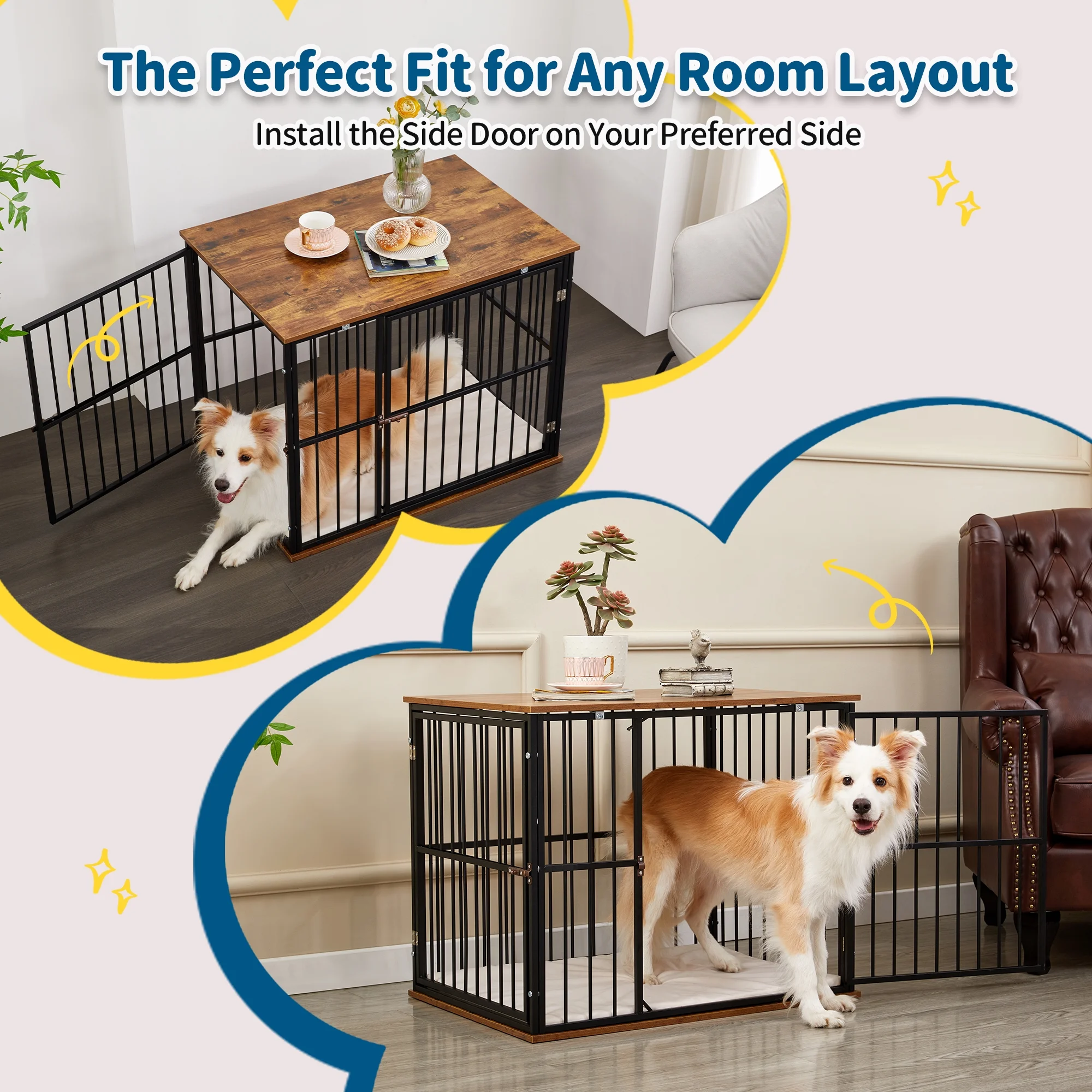 Made4Pets Medium Wooden Dog Crate Furniture with Washable Cushion for Dogs