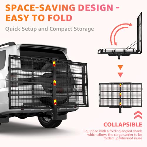 800 Lbs Hitch Cargo Carrier with Ramp, 50 X 28.3 X 5 in Trailer Hitch Cargo Carrier, Hitch Mount Cargo Carrier for SUV, Pickup, Sedan