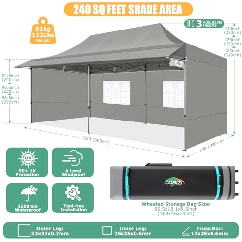 COBIZI 10x10 Pop Up Canopy Tent with Awning