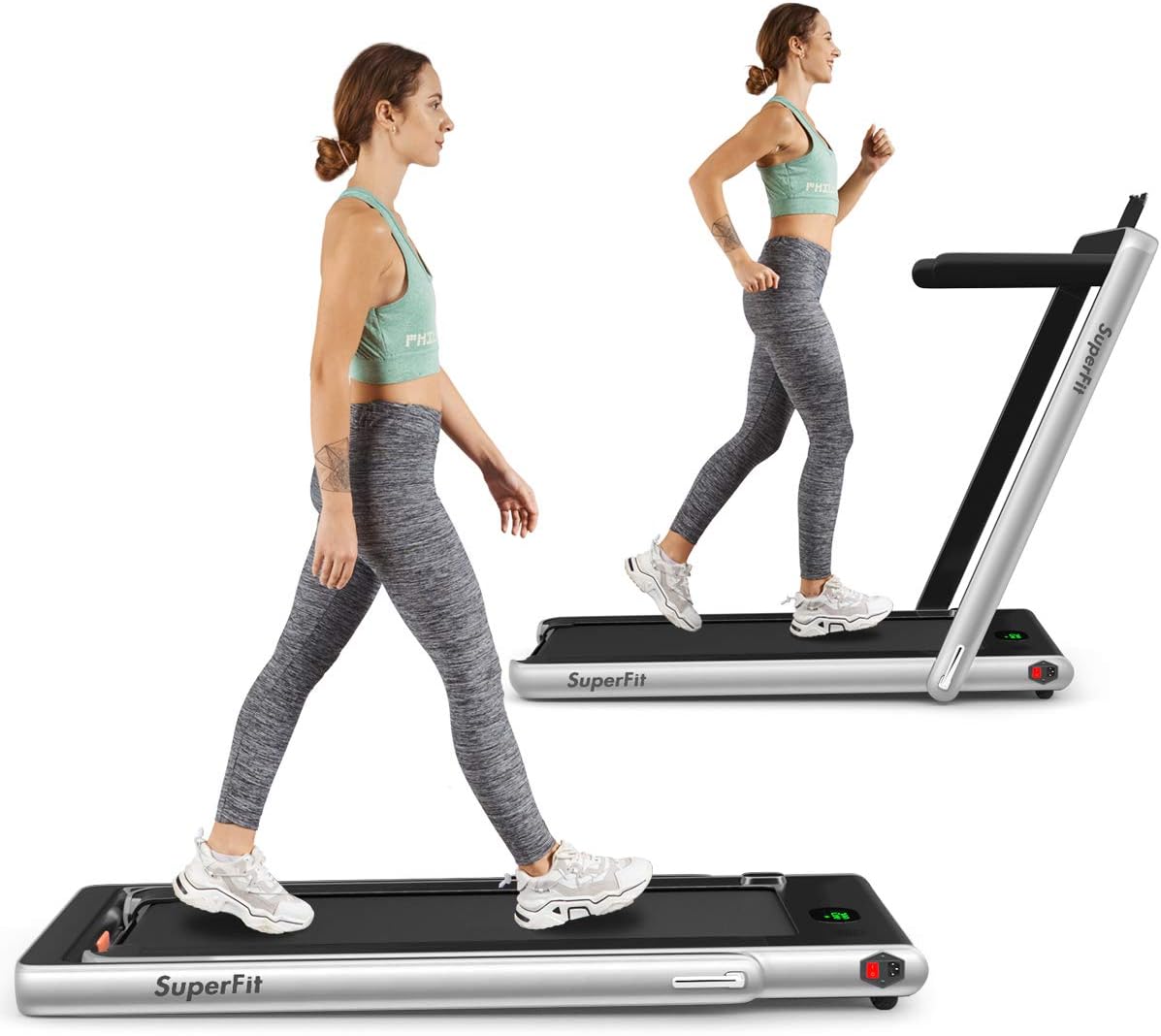 Goplus 2 in 1 Folding Treadmill, 2.25HP Superfit Under Desk Electric Treadmill, Installation-Free with Blue Tooth Speaker, Remote Control