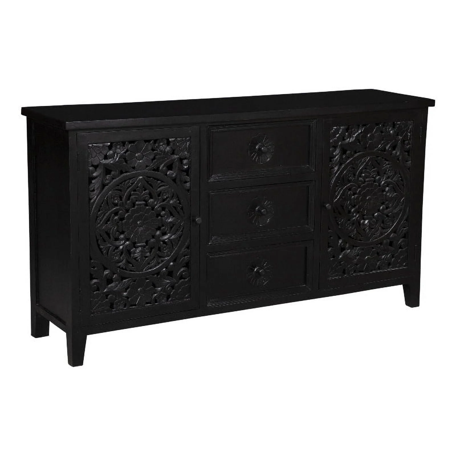 Pemberly Row Contemporary Solid Wood Sideboard in Black Finish