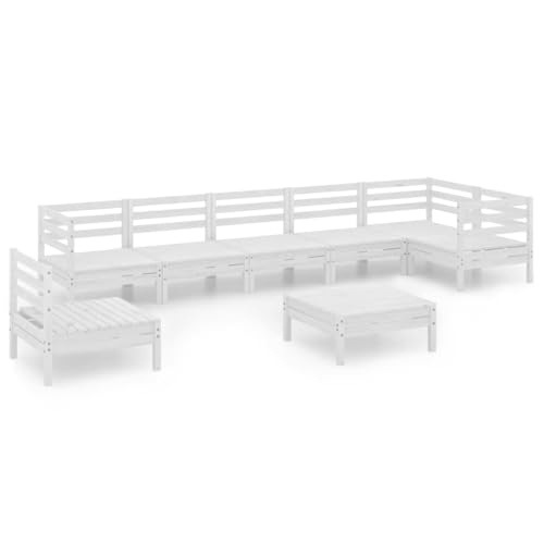 8 Piece Patio Lounge Set Solid Pinewood White,Rustic Wooden Lounge Set for Outdoor Relaxation and Gatherings Patio Furniture Sets