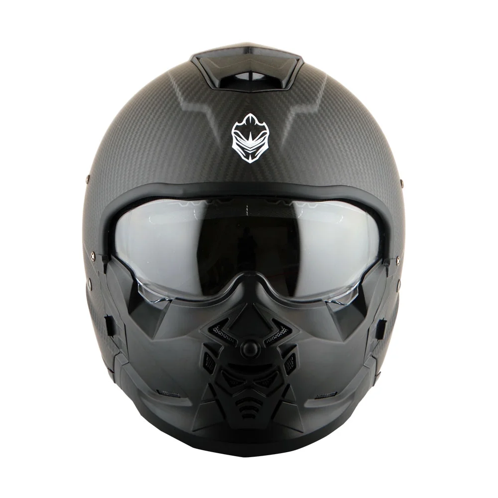 Martian Genuine Real Carbon Fiber Motorcycle Open Face Helmet HB-B2 Matt Carbon Black + Clear Lens, DOT Approved