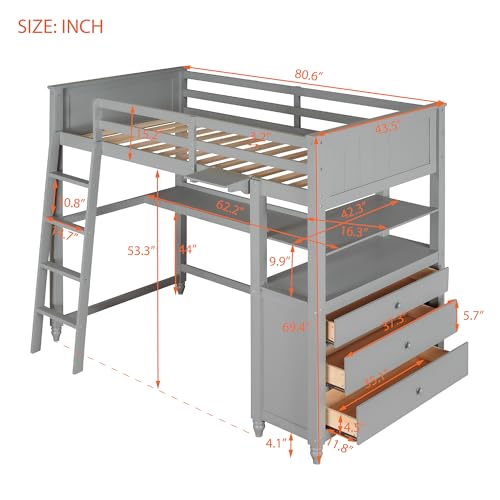 Harper & Bright Designs Full Loft Bed with Desk and Wardrobe,Solid Wood Loft Bed Frame Full with Storage Drawers for Kids Teens Adults