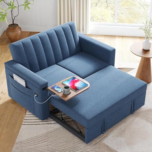 Marsail Sofa Bed, 3-in-1 Convertible Sleeper Sofa, Futon Couch with USB Charging, Side Pockets & Adjustable Backrest, Pull Out Couch for Living Room