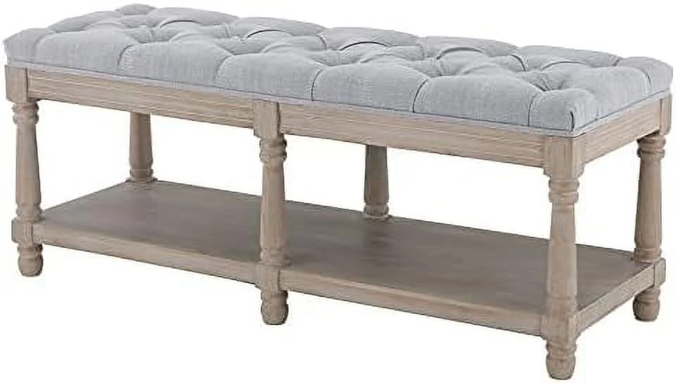 YPZBBOOM Entryway Bench Tufted Shoe Rack Bench Wood Window Bench for Hallway Entrance Bedroom Corner-1 Seat  Gray