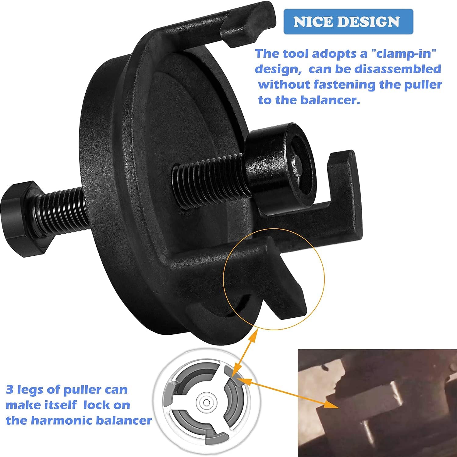 For GM LS Harmonic Balancer Puller 25264 Crank Pulley Puller Automotive Replacement Engine Quickly Removes Harmonic Balancers without Tapped Holes