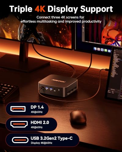 ACEMAGICIAN Kron Mini K1 Mini PC, Ryzen 7 5700U, 32GB DDR4 1TB NVMe SSD Mini Computers, Small Light Gaming PC 4K@60Hz Triple Display