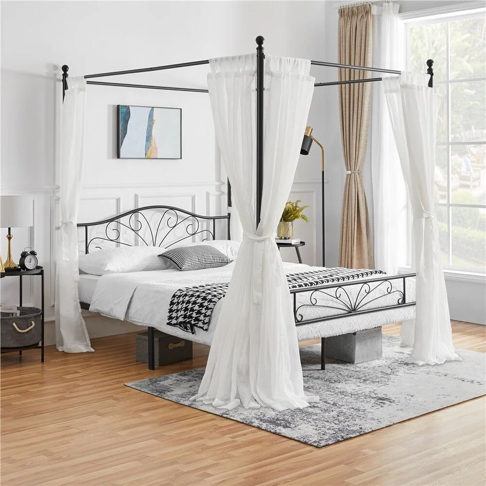 Yaheetech  Metal Canopy Bed Frame with Arched Headboard Four-poster Canopy Bed with Solid Slats Full