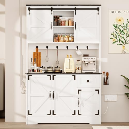 71" Kitchen Pantry Cabinet, Modern Kitchen Hutch Food Pantry with Charging Station and Microwave Stand, Pantry Storage Cabinets with Countertop