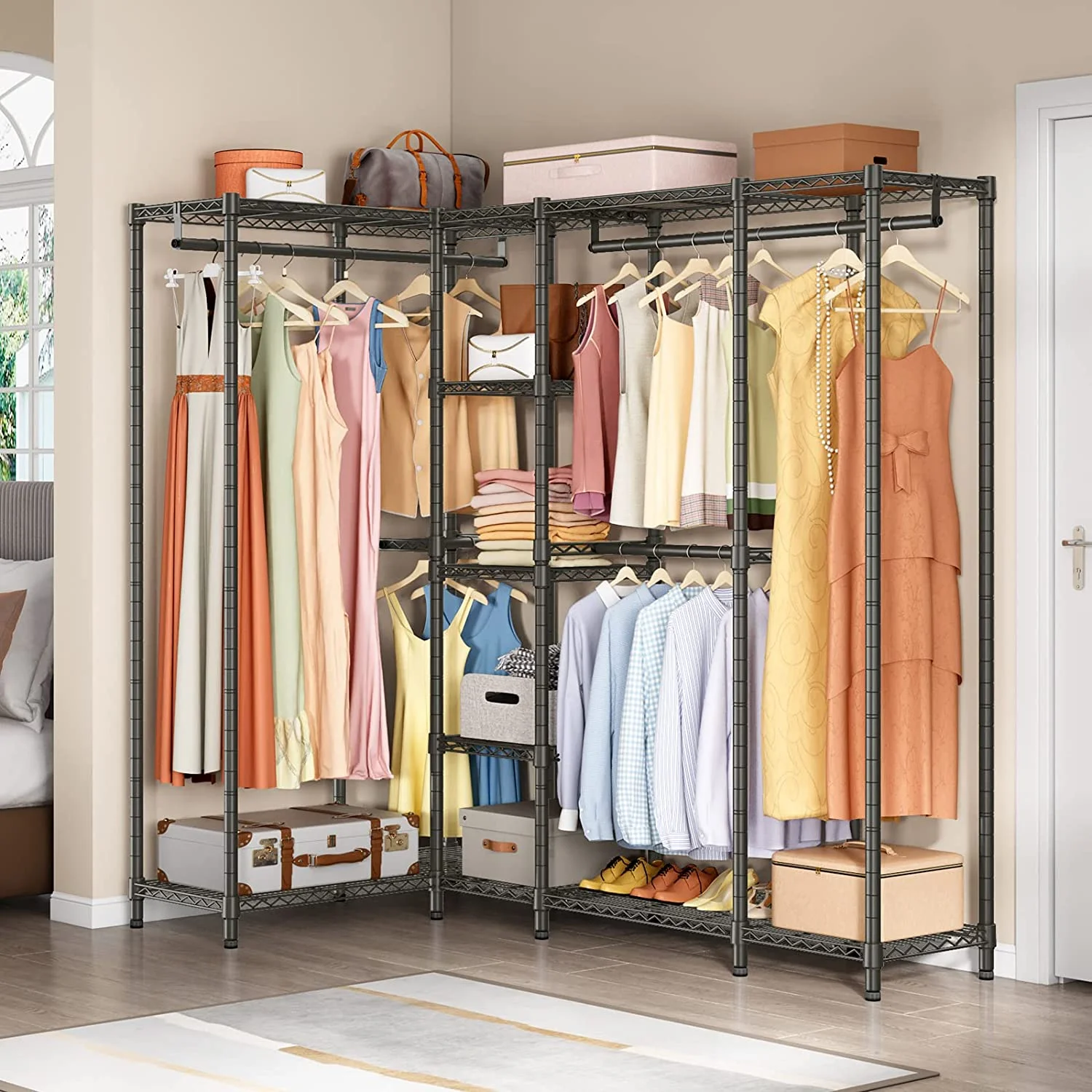 L50 Protable Closet Rack Large Corner Freestanding Wardrobe Closet
