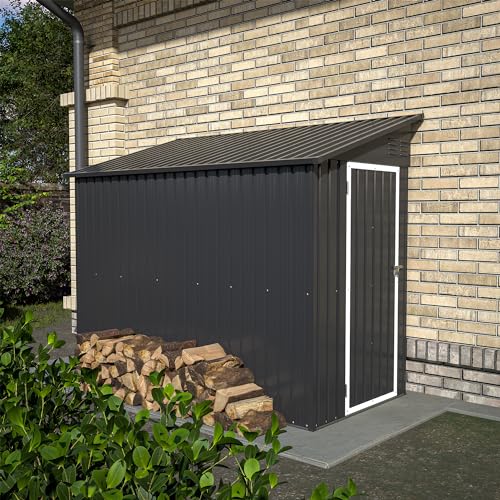4×8 FT Outdoor Metal Storage Shed,Heavy-Duty Lean to Storage Shed with Floor Base,Garden Tool Metal Storage House W/Lockable Door and 2 Air Vents
