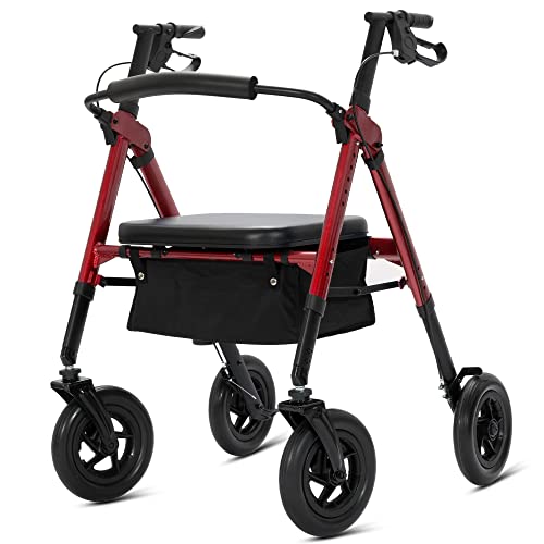 ELENKER Heavy Duty All-Terrain Rollator Walker with Extra Wide Padded Seat and Backrest, Bariatric Rolling Walker, 10" Non-Pneumatic Wheels