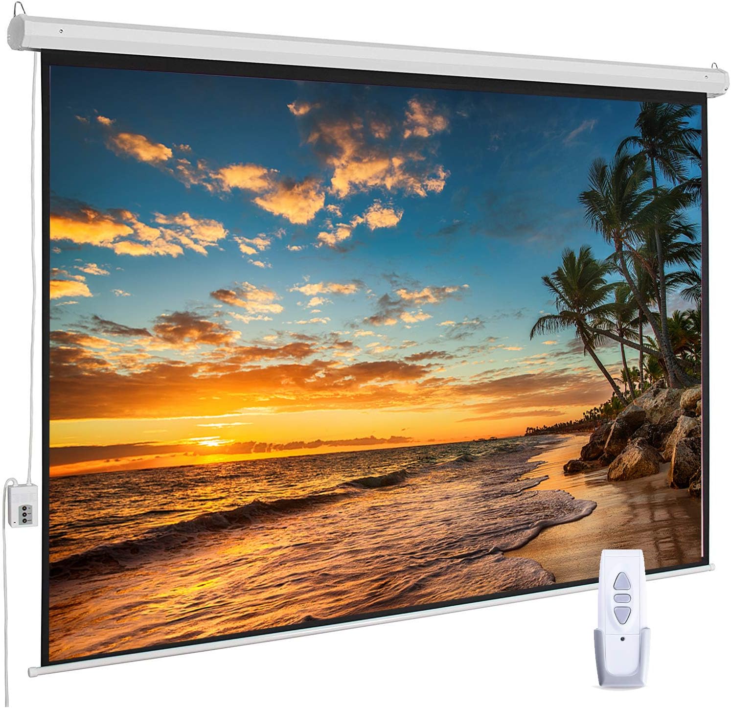 Auto Motorized Projector Screen 100 inch 16:9 HD Diagonal with Remote Control, Wall/Ceiling Mounted Electric Movie Screen Wrinkle-Free