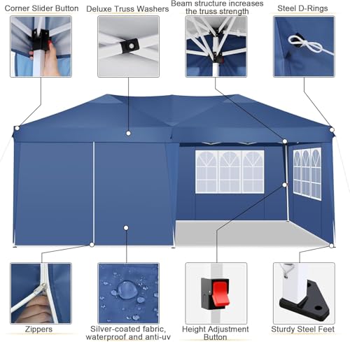 COBIZI 10x10 Pop up Canopy Tent Protable Canopy Tent with 4 Sidewalls Waterproof Commercial Instant Shelter for Parties, Wedding