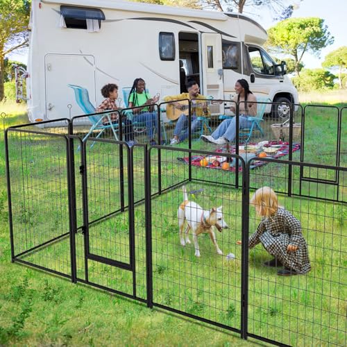 Dog Playpen Outdoor Extra Wide 12 Panels Heavy Duty Anti-Rust Coating-Strengthened Dog Fence 40" Height with Doors Portable for RV Camping Yard