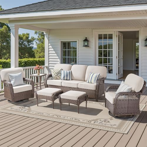 7 Pieces Outdoor Furniture Set with Swivel Chairs