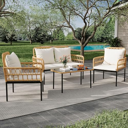 3 Piece Patio Bistro Set, Outdoor Wicker Table and Chairs Set of 2