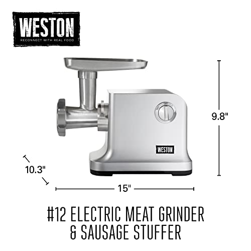 Weston Electric Meat Grinder & Sausage Stuffer, #12 750 Watt, 1 HP Motor, Grinds 4 lbs Per Minute, Includes Stainless Steel Grinding Plates