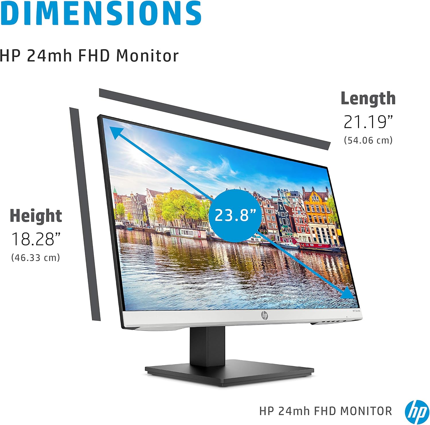 HP 24mh FHD Monitor - Computer Monitor with 23.8-Inch IPS Display (1080p) - Built-In Speakers and VESA Mounting