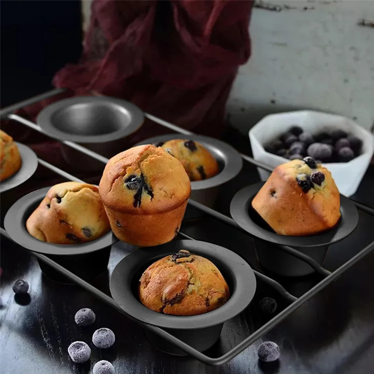 2X 6Cup Nonstick Popover Pan Muffin Cupcake Bakeware Pudding Pan for Oven Baking Frittatas Muffins Quiches Pudding Cakes,2 x Baking mold,Black