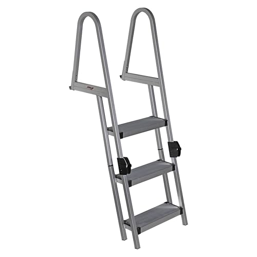 Extreme Max 3005.5284 Heavy-Duty Aluminum Pontoon & Dock Ladder with 15.75" Wide Fold-Up Steps - 3-Step, 300 lbs. Weight Capacity
