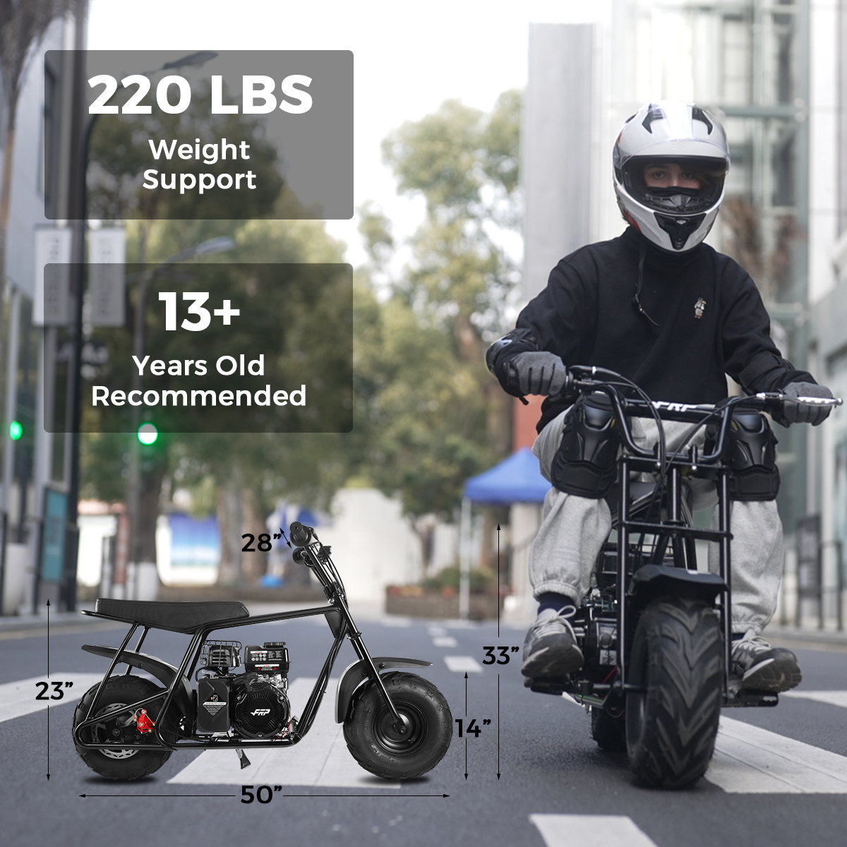 FRP GMB100 Mini Bike, 99CC 4-Stroke Mini Bikes for Adults, Gas Powered Mini Dirt Bike, Off-Road Motorcycle W/LED Headlight and Neck Gaiter