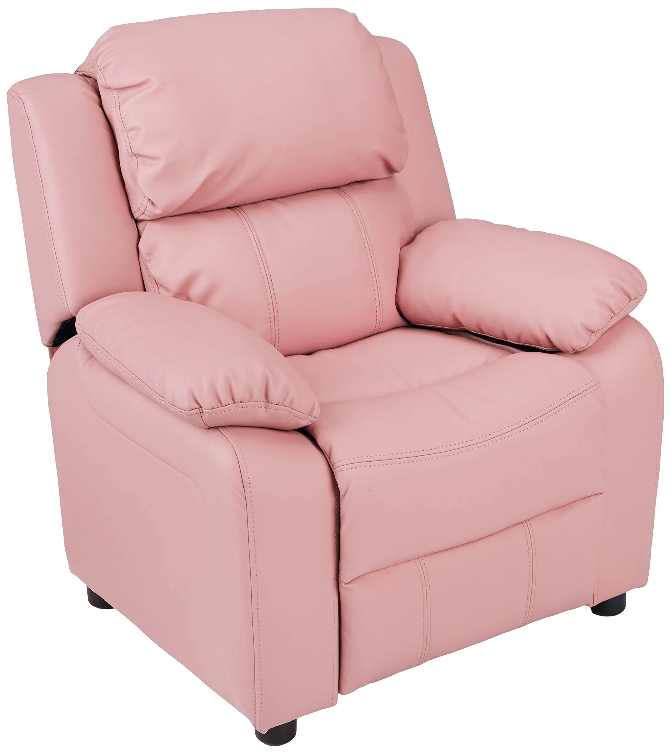 Basics LeatherSoft Kids/Youth Recliner with Armrest Storage, 5+ Age Group, Light Pink