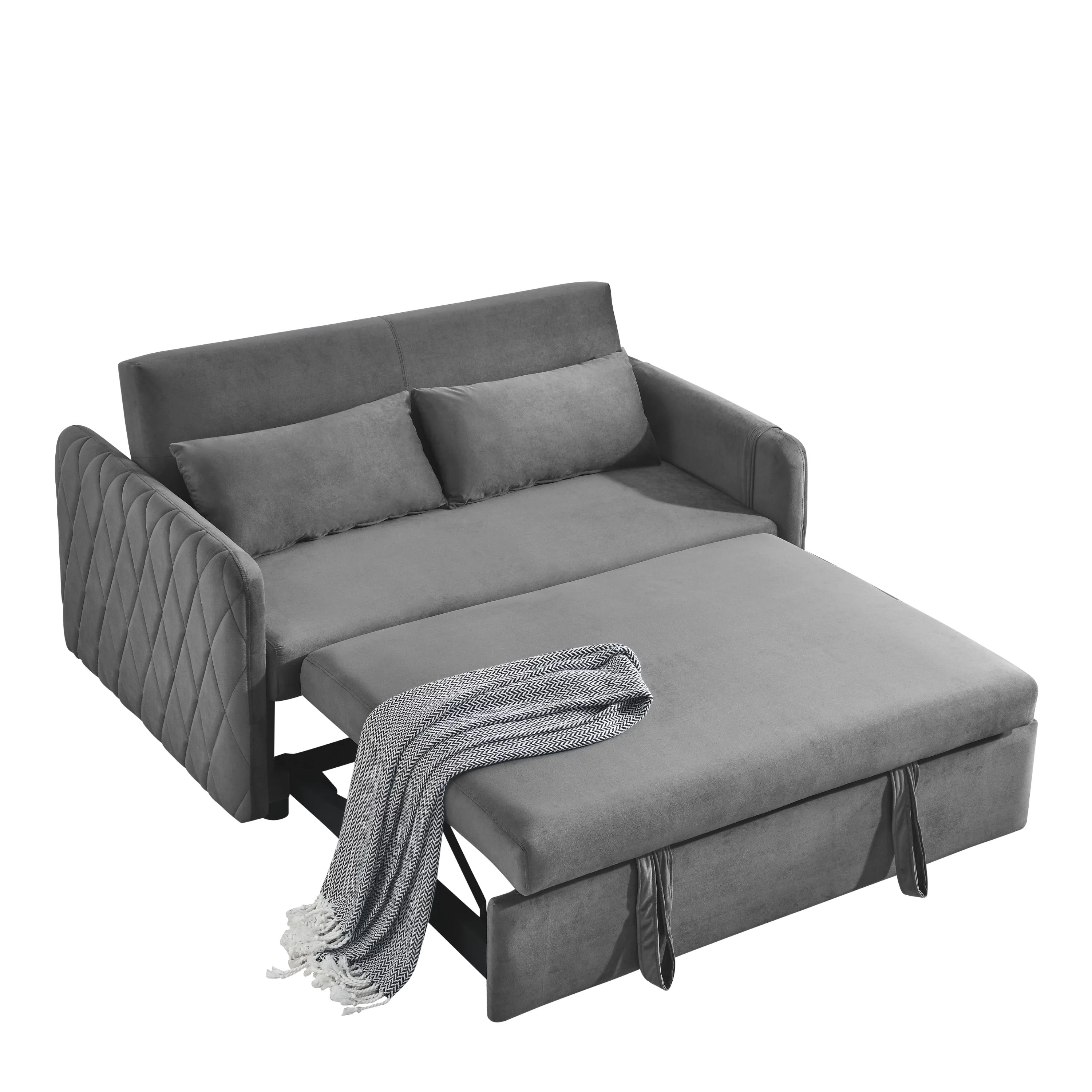 Modern Velvet Convertible Pull Out Sleeper Sofa Bed, Folding Loveseat Couch with Side Storage Pockets Pillows for Living Room Bedroom Apartment