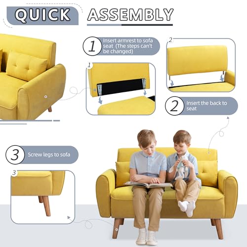 Shintenchi 47" Modern Linen Loveseat Sofa with 2 Pillows - Dark Grey | Compact, Stylish & Comfortable for Apartments, Studios & Small Spaces