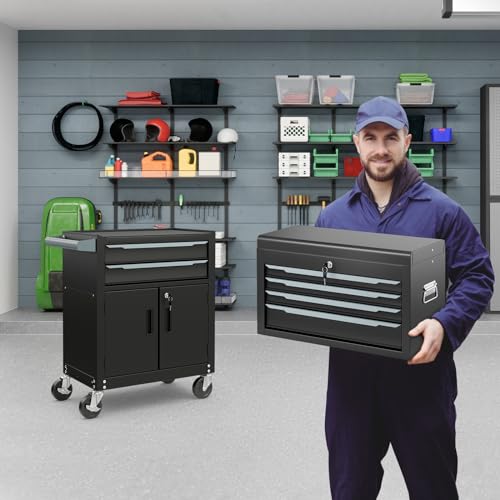 ERGOMASTER Rolling Tool Chest Cabinet Big Capacity Storage with Wheels and Lock Key, Portable Tool-Box Organizer with Sliding Drawers