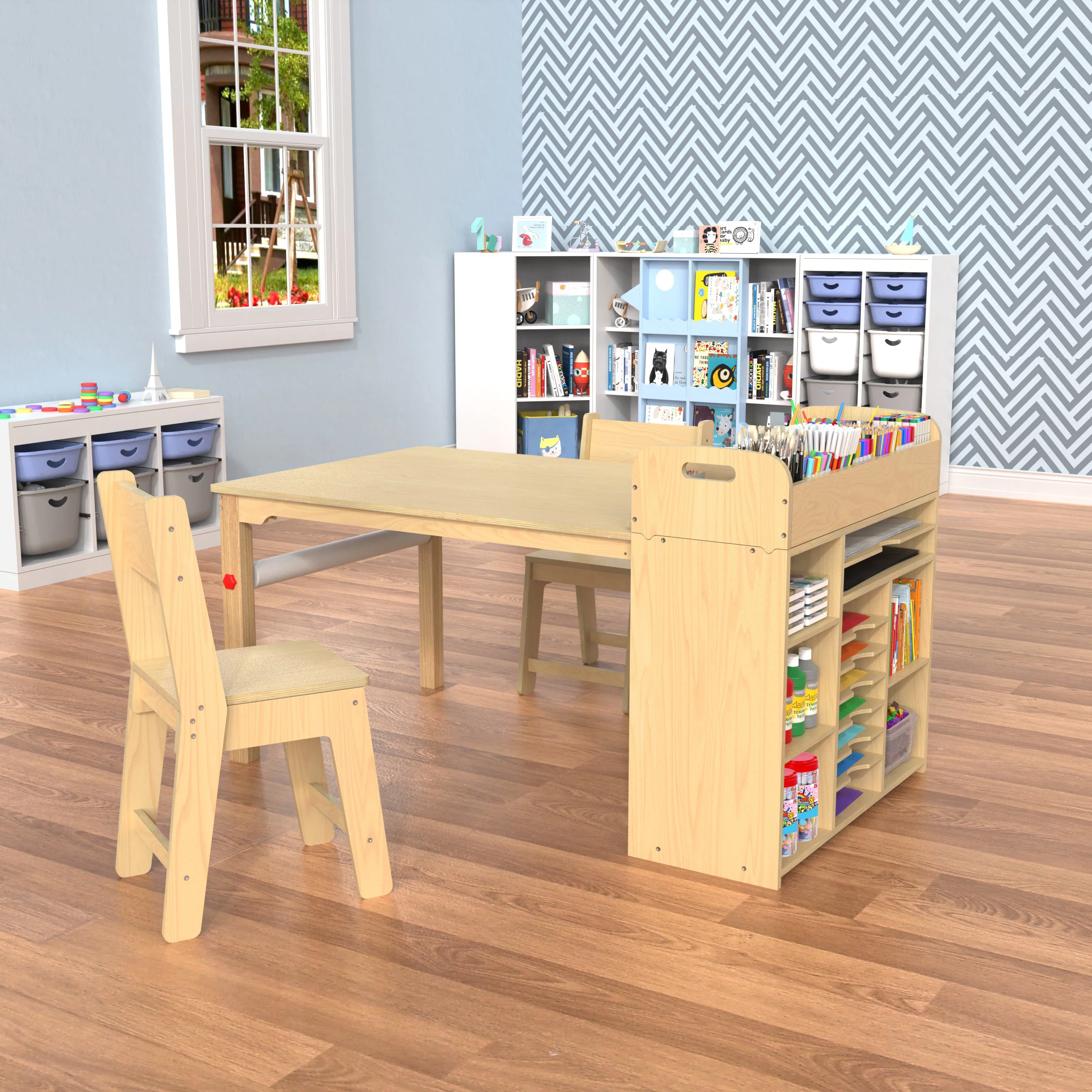 GDLF Kids Art Table and Chairs Set Craft Table with Large Storage Desk and Portable Art Supply Organizer for children ages 8-12, 47"L x 30"W
