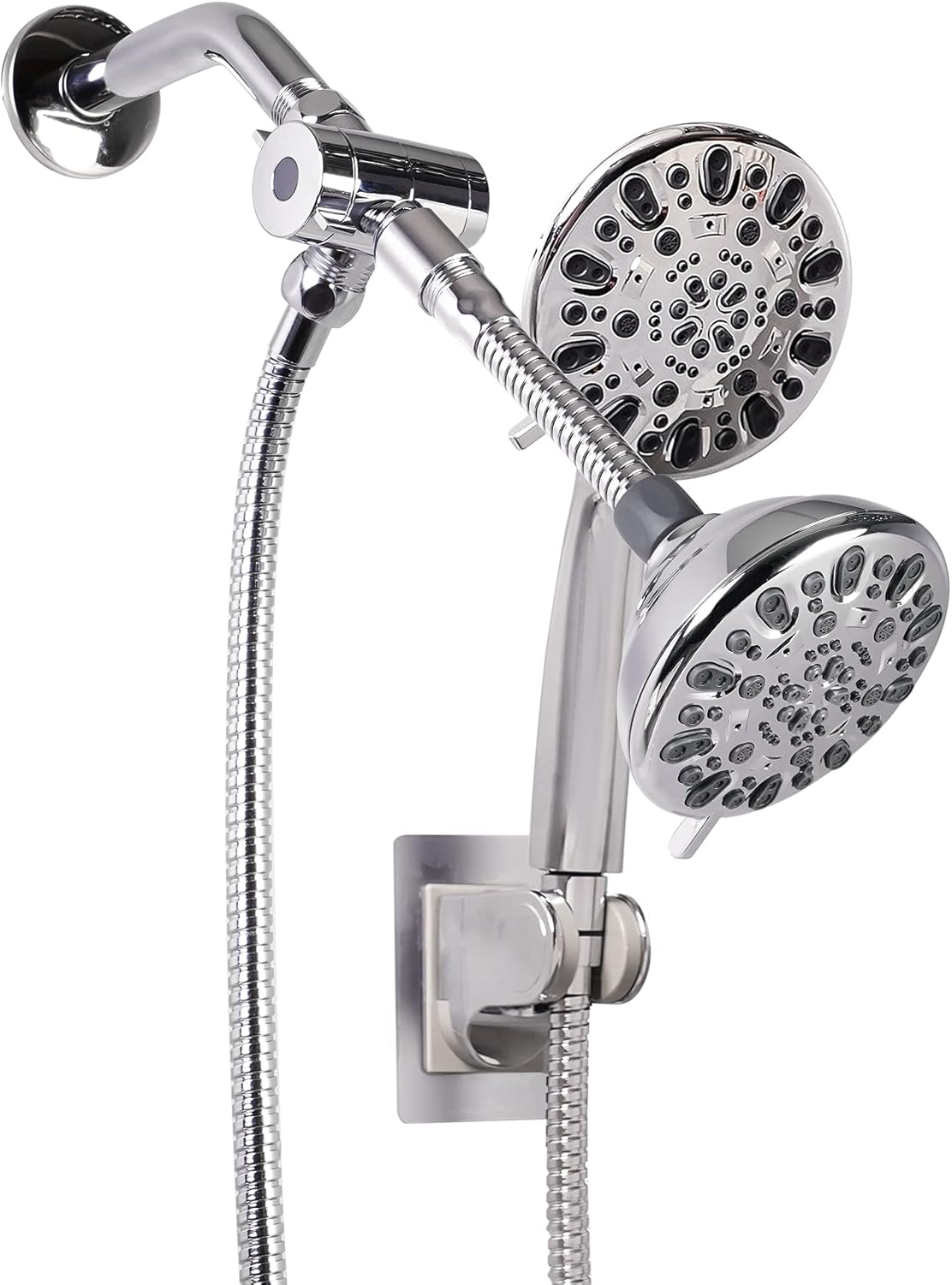 High Pressure Shower Head Rainfall Combo,7-spray Shower with 3-way Diverter, Adhesive Shower Holder 360-degree Swivel 6’’ Shower Arm Extension
