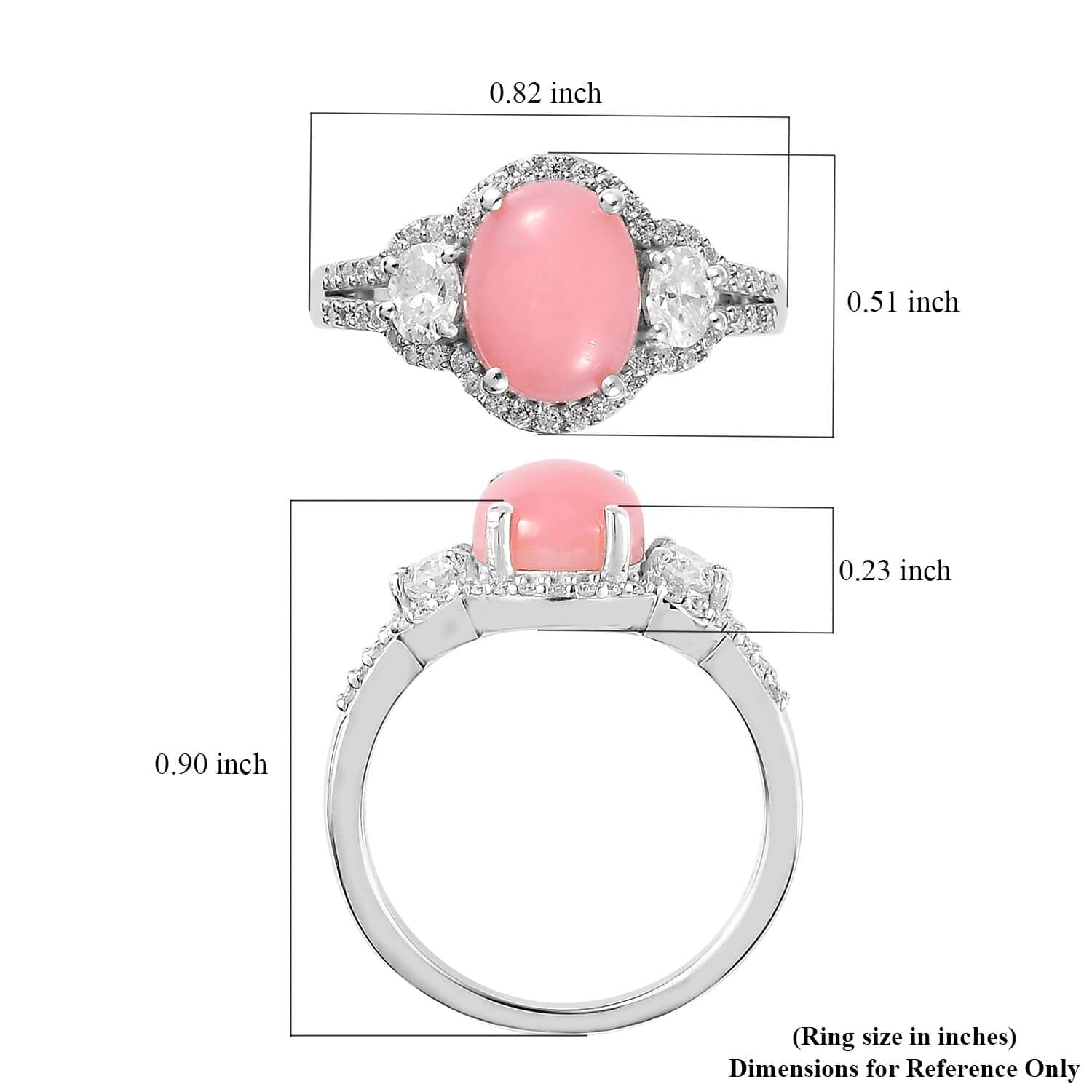 Shop LC Pink Opal Moissanite Oval 925 Sterling Silver Platinum Plated Ring for Women Jewelry Size 8 Ct 1.8 Birthday Gifts for Women