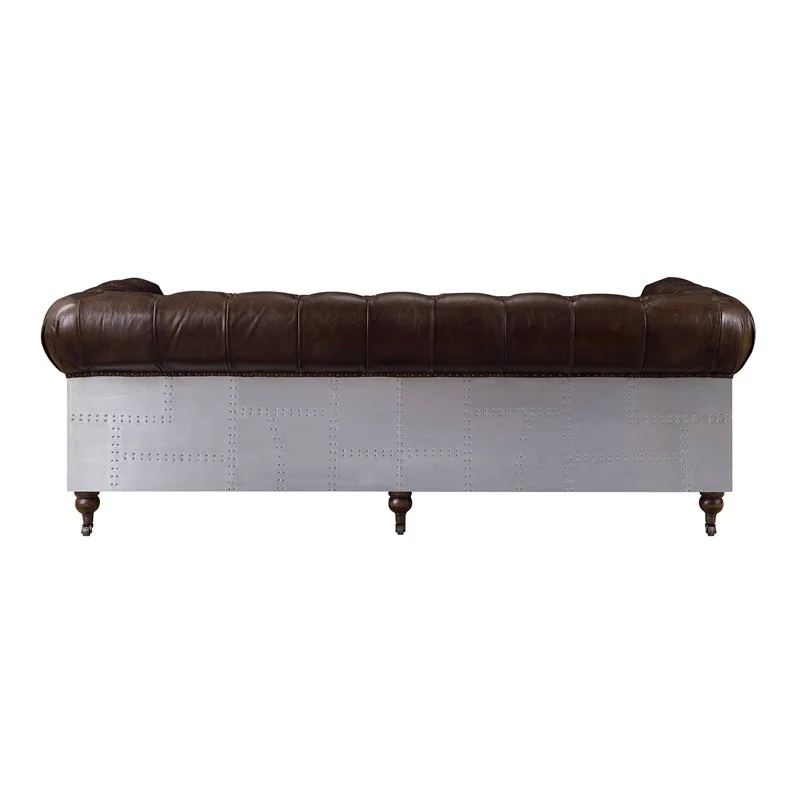 ACME Aberdeen Top Grain Leather Tufted Sofa in Vintage Brown