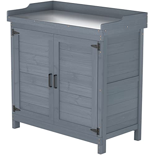 Outdoor Garden Patio Wooden Storage Cabinet Furniture Waterproof Tool Shed with Potting Benches Outdoor Work Station Table (Natural)