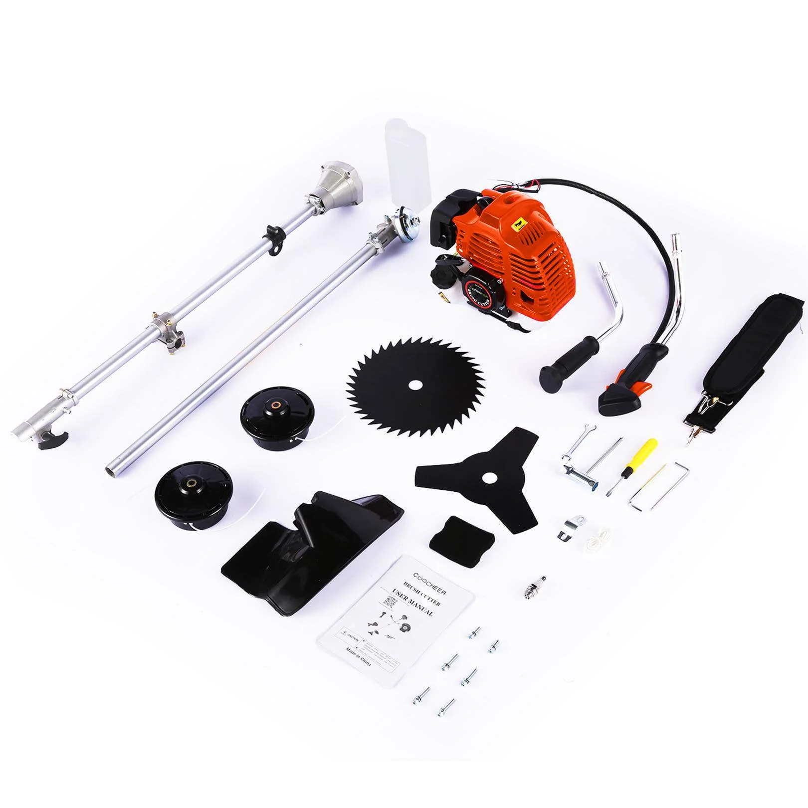 58cc Lawn Mower 4-in-1 Brush Cutter Gas Powered Weed Eater Weed Wacker Adjustable Straight Shaft String Trimmer with 4 Detachable Head for Grass
